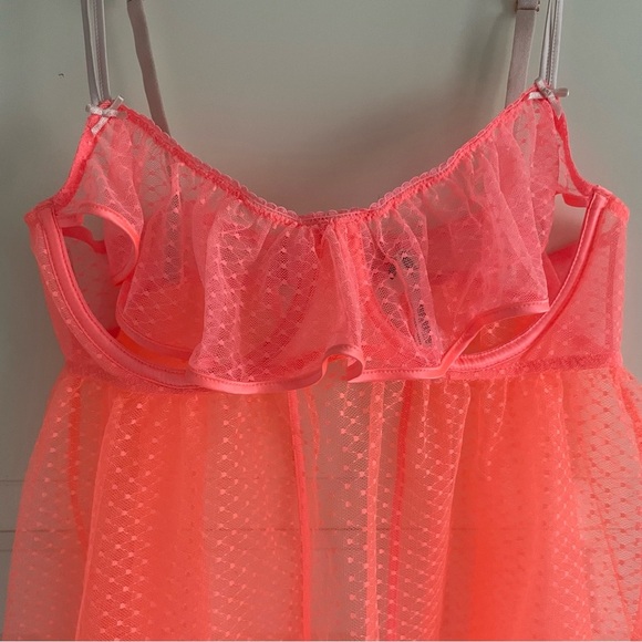 New! Victoria’s Secret Peekaboo Mesh Open-Cup Babydoll neon orange 20251 - Picture 8 of 11